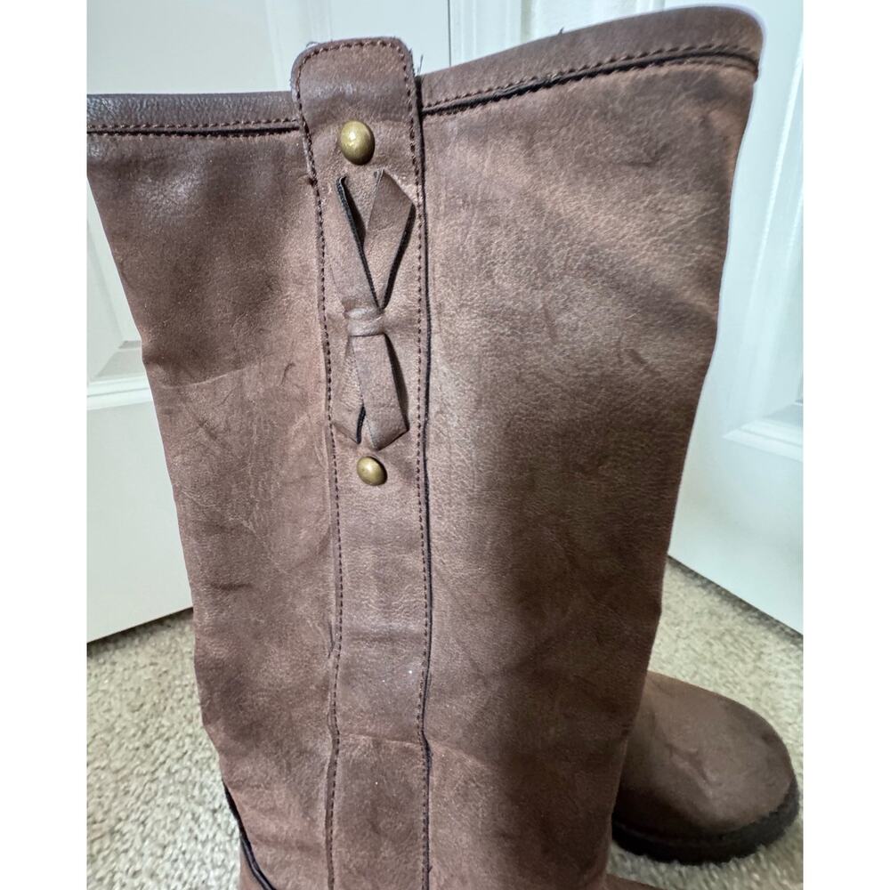 Report Tessah Brown Distressed Leather Knee High Boots Women 7.5 Lug Sole - Picture 6 of 10